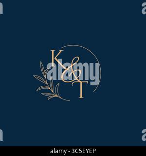 KT Initial Wedding Monogram Logo with Minimalistic Style vector graphic Stock Vector