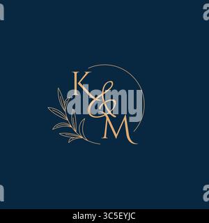 KM Initial Wedding Monogram Logo with Minimalistic Style vector graphic Stock Vector
