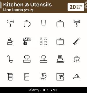 Kitchen & Utensils Line Icons (Vol. 3) Stock Vector
