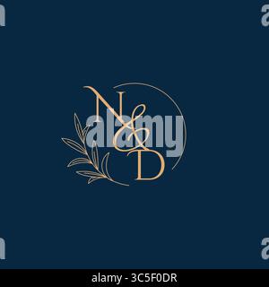 ND Initial Wedding Monogram Logo with Minimalistic Style vector graphic Stock Vector