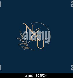 NU Initial Wedding Monogram Logo with Minimalistic Style vector graphic Stock Vector
