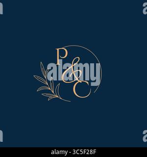 PC Initial Wedding Monogram Logo with Minimalistic Style vector graphic Stock Vector