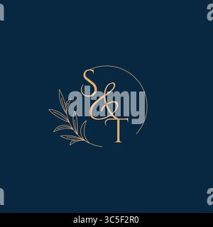 ST Initial Wedding Monogram Logo with Minimalistic Style vector graphic Stock Vector