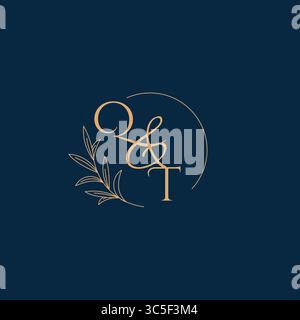 QT Initial Wedding Monogram Logo with Minimalistic Style vector graphic Stock Vector