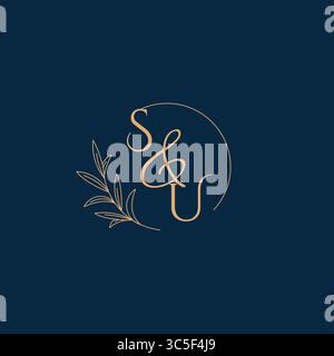 SU Initial Wedding Monogram Logo with Minimalistic Style vector graphic Stock Vector