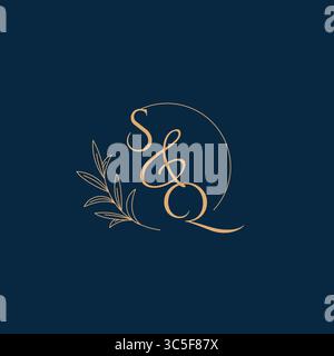 SQ Initial Wedding Monogram Logo with Minimalistic Style vector graphic Stock Vector