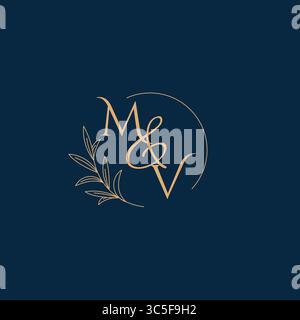 MV Initial Wedding Monogram Logo with Minimalistic Style vector graphic Stock Vector