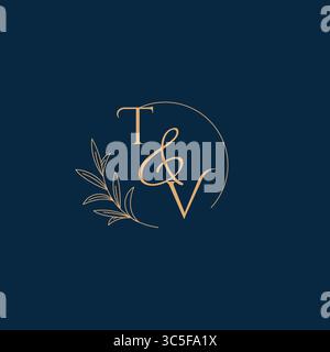 TV Initial Wedding Monogram Logo with Minimalistic Style vector graphic Stock Vector