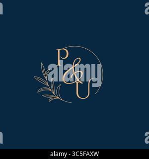 PU Initial Wedding Monogram Logo with Minimalistic Style vector graphic Stock Vector