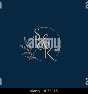 SK Initial Wedding Monogram Logo with Minimalistic Style vector graphic Stock Vector