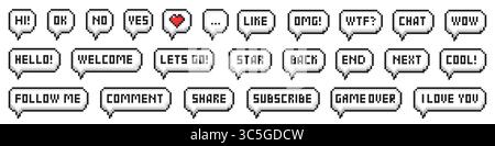 Pixel speech bubbles. Chat speech or dialogue. Set of empty pixel speech bubbles. Vector illustration on white background Stock Vector