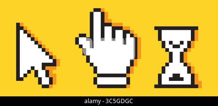 Set of pixel computer cursors pointers, 8-bit computer mouse Stock Vector