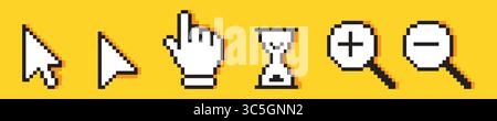 Set of pixel computer cursors pointers, 8-bit computer mouse Stock Vector