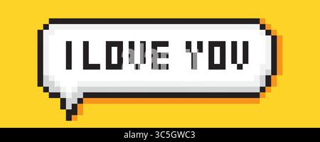 Text cloud i love you pixel art on yellow background. Stock Vector