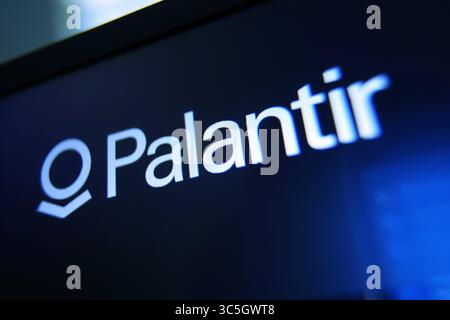 Palantir Logo Showcased On High Resolution Demo Display Screen With Futuristic Interface Stock Photo