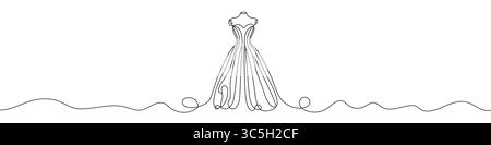 Black wedding dress on mannequin in single line art style. Editable minimalist dress drawing on white background. Vector illustration. Stock Vector