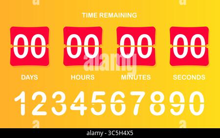 Countdown timer icon. Flip-style numeric display showing days, hours, minutes, seconds with brown background, bold split numbers, and a clear time-rem Stock Vector
