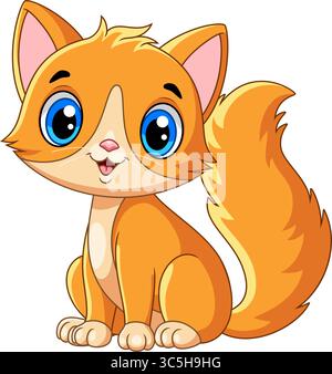 Illustration of Little cute cat cartoon on white background Stock Vector