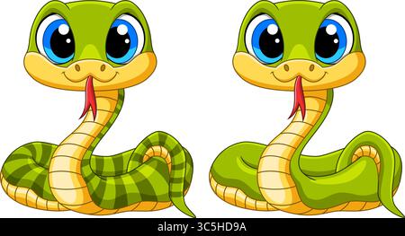 Illustration of Cute green snake cartoon on white background Stock Vector