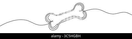 Black bone in one line art style. Bone drawing with editable stroke on white background. Stock Vector