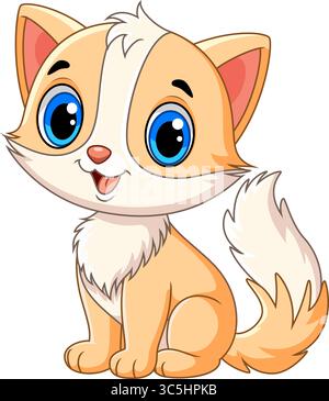 Illustration of Little cute cat cartoon on white background Stock Vector