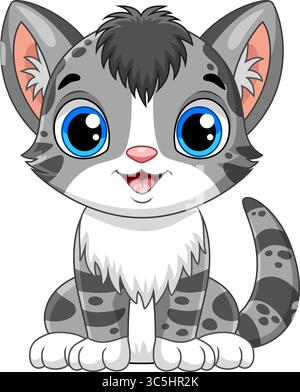 Illustration of Little cute cat cartoon on white background Stock Vector