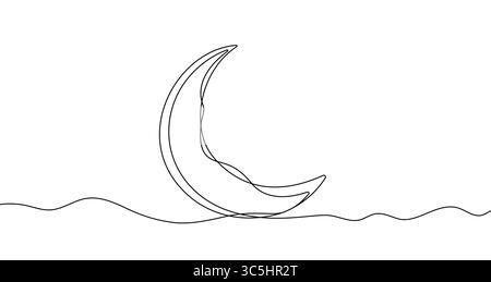 Black moon in one line art style. Moon drawing with editable stroke on white background. Vector illustration. Stock Vector