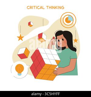 Preschool education promotes critical thinking skills through activities like solving puzzles. Children engage with colorful blocks to enhance problem-solving and cognitive development in a fun way. Stock Vector