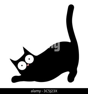Funny black cat cartoon. Playful and quirky feline with big eyes and a cute expression. Perfect for fun and creative projects. Stock Vector