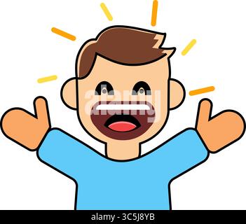A vibrant, expressive icon featuring a joyful person with an open mouth and arms enthusiastically giving a double thumbs-up, radiating positivity. Stock Vector