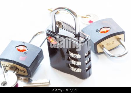 Still life of TSA approved baggage locks, 2025, USA Stock Photo