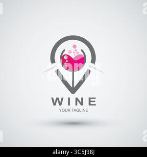 Wine pin location logo flat icon illustration vector template Stock Vector