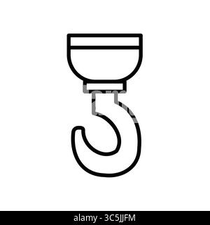 The image presents a simple outline of a mechanical hook commonly seen in lifting and hoisting applications. This minimalist design emphasizes the too Stock Vector