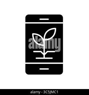 This icon features a mobile app interface displaying a plant growth graphic, symbolizing sustainability in technology and eco-friendly practices. Perf Stock Vector
