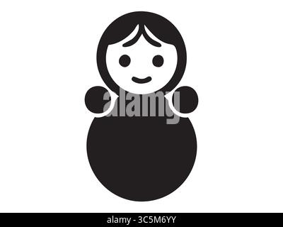 Black silhouette of classic matryoshka doll isolated on white background. concept of traditional russian nesting doll, cute toy, cultural icon, design Stock Vector
