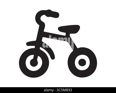 Black silhouette of kids toy tricycle, isolated on white background, graphic illustration. concept of children's play, cycling, classic toys, icon, de Stock Vector
