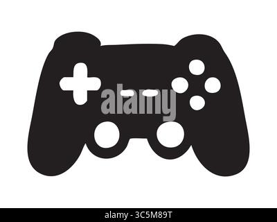 Black silhouette of video game controller isolated on white background. concept of gaming, console, joystick, entertainment, icon, hobby, technology, Stock Vector