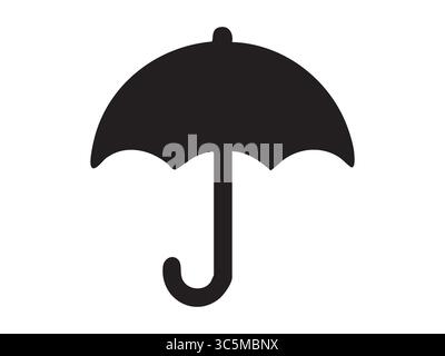 Black silhouette of umbrella icon, isolated on white background, graphic illustration. concept of rainy weather, rain protection, monsoon, outdoor acc Stock Vector
