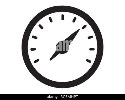 Black silhouette of speedometer isolated on white background. concept of gauge, measurement, speed, car dashboard, vehicle indicator, automotive, icon Stock Vector
