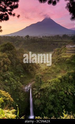 Merapi volcano at sunrise in Indonesia, Active volcano scenery Stock ...