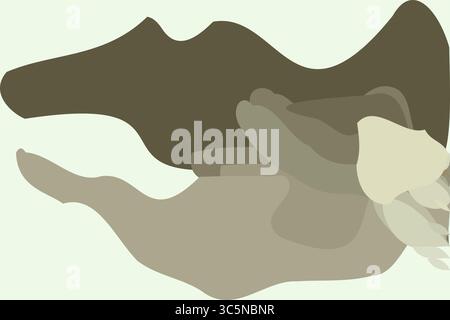 This abstract background features curvaceous, fluid shapes in earthy colors—olive green, brown, and off-white. The layered gradient effect from light Stock Vector