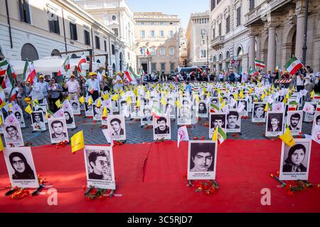 Rome, Rm, Italy. 30th July, 2025. Hundreds of portraits of fallen Iranian Resistance fighters are displayed in Piazza Santi Apostoli as members of the Iranian community pay their respects. (Credit Image: © Marco Di Gianvito/ZUMA Press Wire) EDITORIAL USAGE ONLY! Not for Commercial USAGE! Stock Photo
