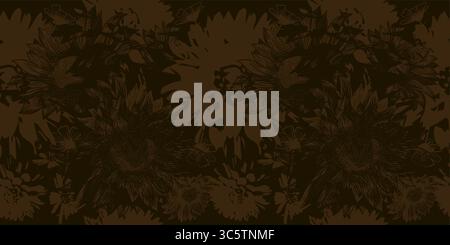 Brown Dark Seamless Background Flowers. hand drawing. Not AI, Vector illustration Stock Vector