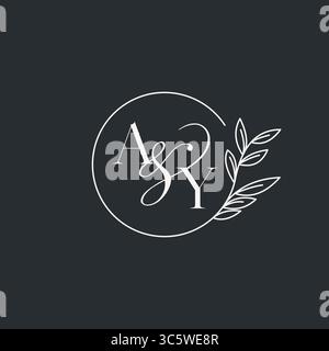 Wedding monogram initial AY design in an elegant and minimal style with circular lines and leafy branches vector graphic Stock Vector