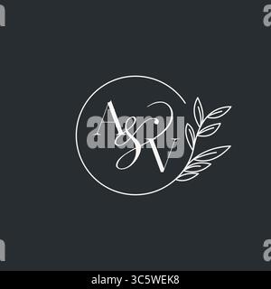 Wedding monogram initial AV design in an elegant and minimal style with circular lines and leafy branches vector graphic Stock Vector