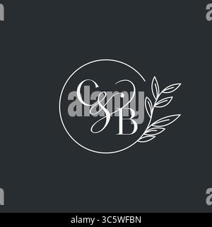 Wedding monogram initial CB design in an elegant and minimal style with circular lines and leafy branches vector graphic Stock Vector