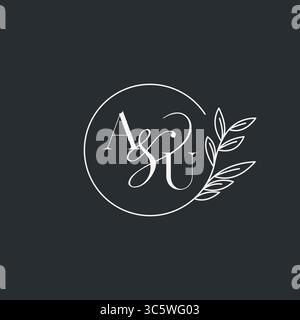 Wedding monogram initial AU design in an elegant and minimal style with circular lines and leafy branches vector graphic Stock Vector