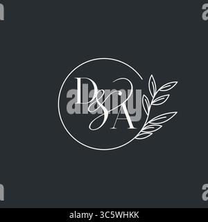 Wedding monogram initial DA design in an elegant and minimal style with circular lines and leafy branches vector graphic Stock Vector