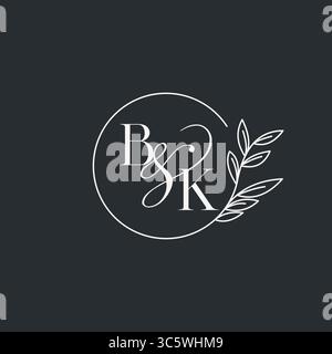Wedding monogram initial BK design in an elegant and minimal style with circular lines and leafy branches vector graphic Stock Vector