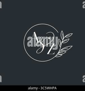 Wedding monogram initial AZ design in an elegant and minimal style with circular lines and leafy branches vector graphic Stock Vector